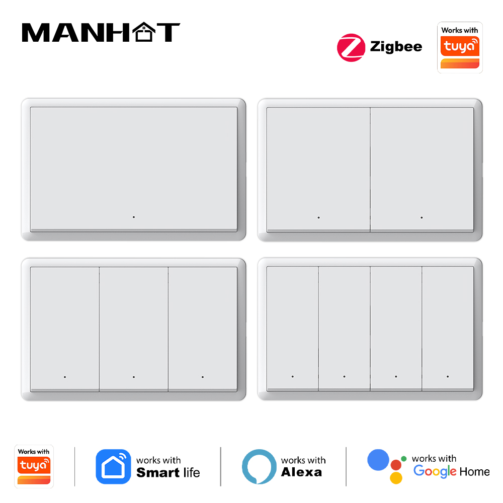 Smart Home Internet - สวิตช์อัจฉริยะ Manhot Zigbee ไม่ต้องใช้สายกลาง ไม่ต้องใช้คาปาซิเตอร์ สวิตช์ไฟแบบติดผนัง