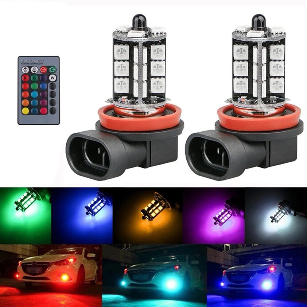 Voice Control Light Bulb - 2x RGB H11 H9 H8 5050