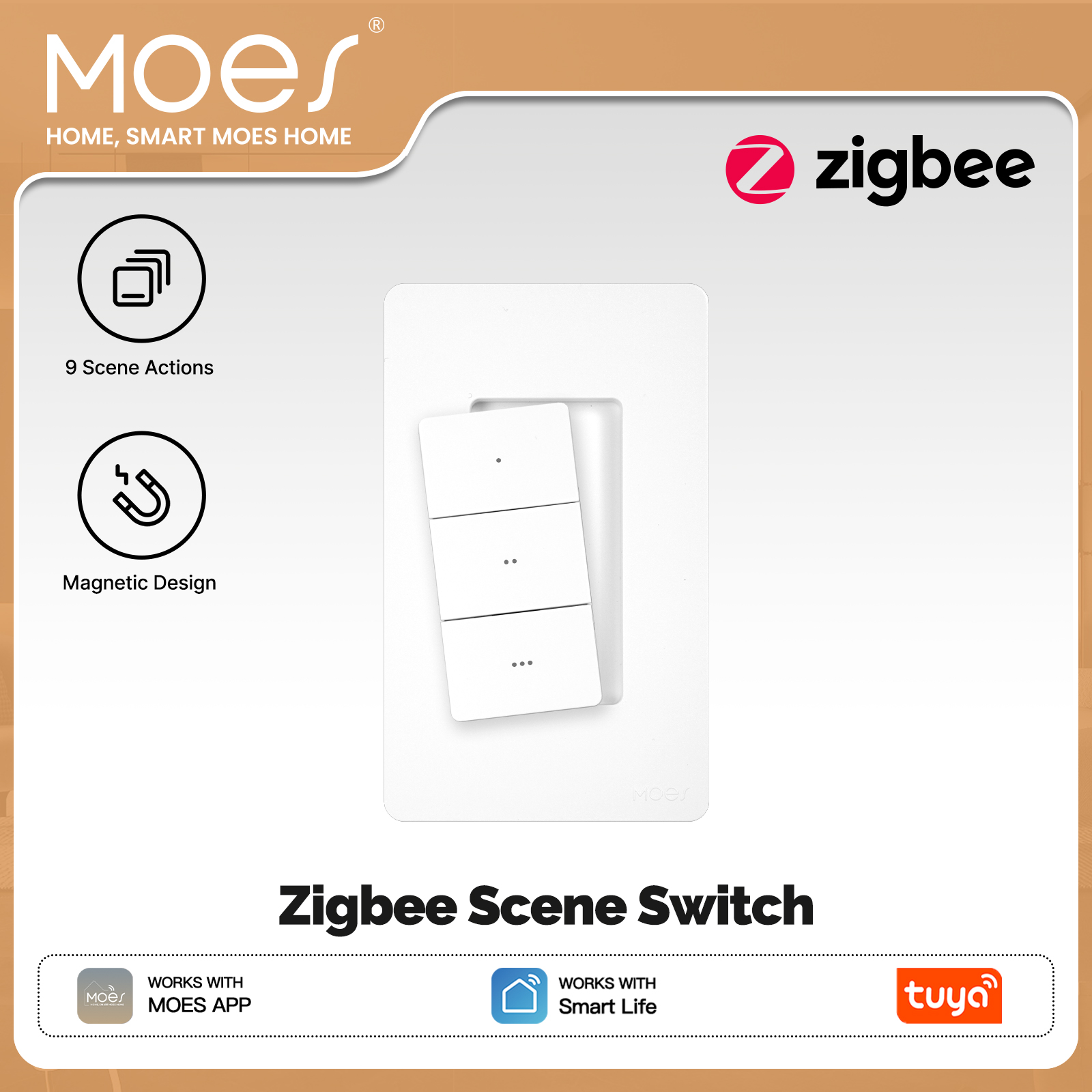 Smart Home Internet - สวิตช์ฉุกเฉินอัจฉริยะไร้สาย MOES Tuya Zigbee แบบ 3