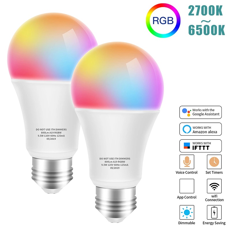 Voice Control Light Bulb - E27 WiFi สมาร์ทหลอดไฟ LED RGBCW สีสันสดใส