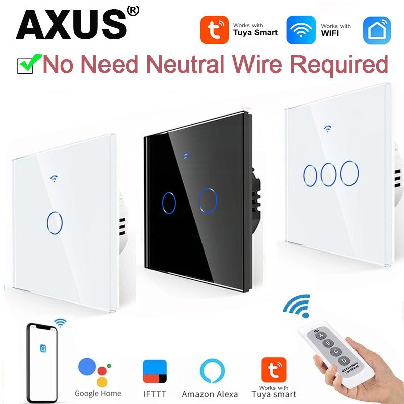 Smart Home Internet - AXUS EU WiFi สวิตช์ไฟอัจฉริยะไม่มีสายไฟแบบเป็นกลาง สวิตช์สัมผัส RF433