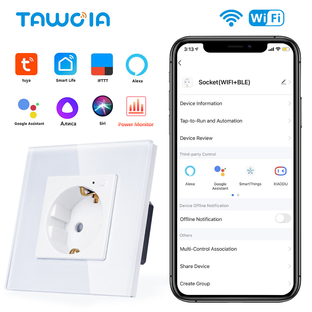 Smart Home Yandex - TAWOIA Wifi Wall Socket EU กรอบกระจกมาตรฐาน