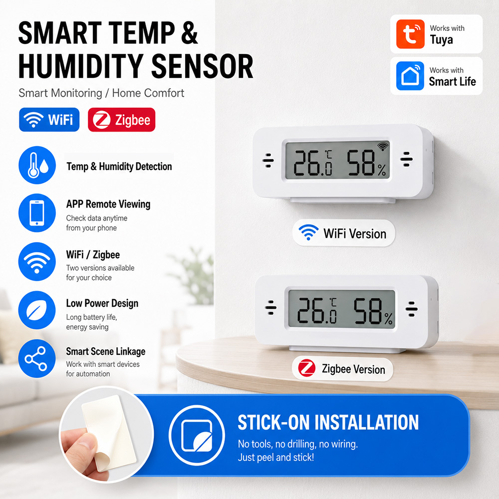 Smart Home Yandex - ทูยา ไวไฟ ซิกบี มินิ เซ็นเซอร์วัดอุณหภูมิและความชื้น, เครื่องวัดอุณหภูมิและความชื้นสำหรับบ้านอัจฉริยะพร้อมรีโมทแอพ,
