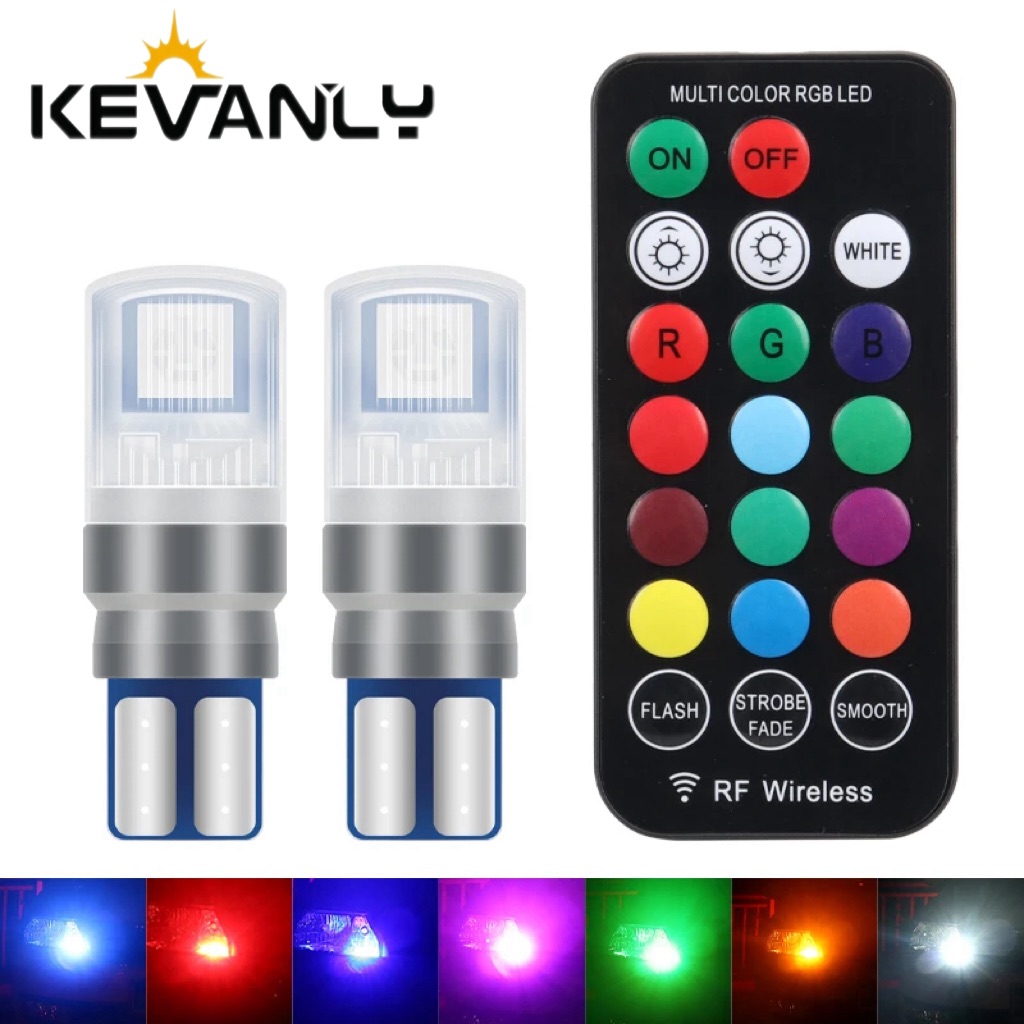 Voice Control Light Bulb - รีโมทคอนโทรล2ชิ้น W5W T10 RGB LED 168