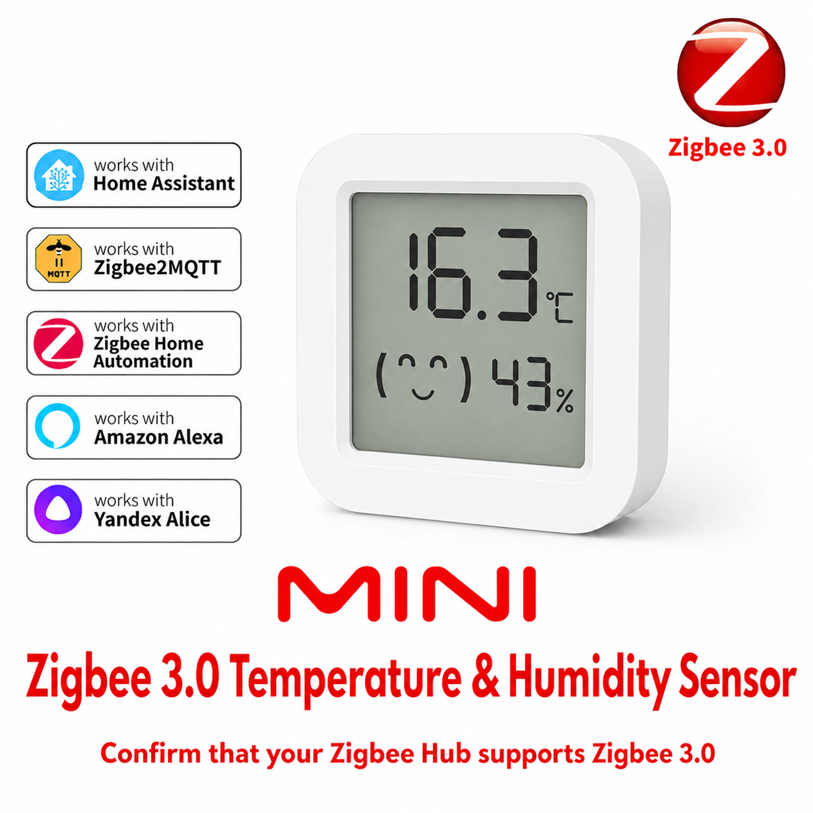 Smart Home Yandex - เซ็นเซอร์วัดอุณหภูมิและความชื้น Zigbee 3.0 ต้องใช้ฮับ Zigbee ทำงานร่วมกับ