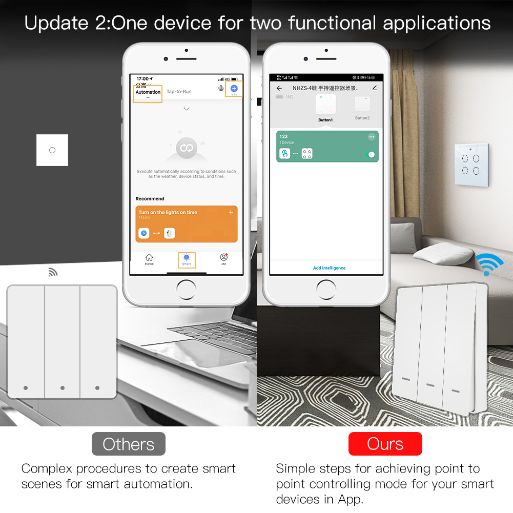 สวิตช์ควบคุมฉากไร้สาย MOES Tuy - Smart Home Internet บทวิจารณ์และราคา