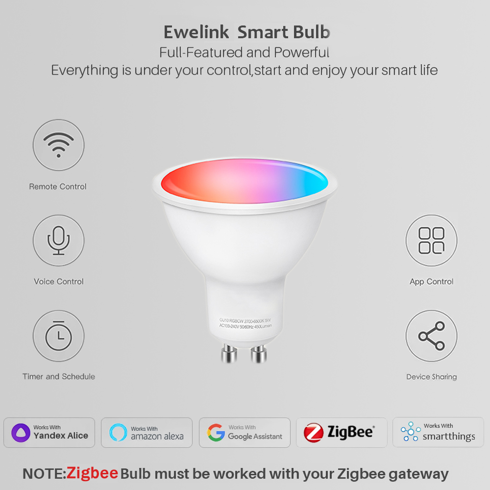 หลอดไฟ LED Ewelink GU10 Zigbee - Smart Home Yandex บทวิจารณ์และราคา
