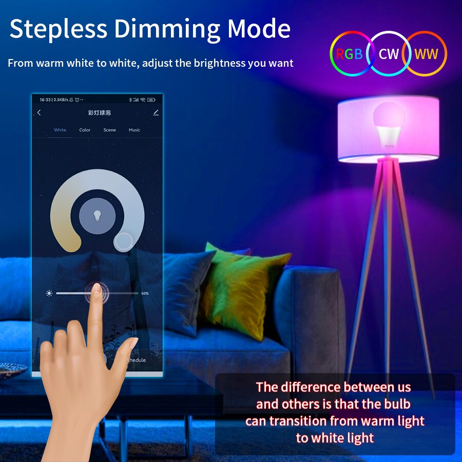 E27 WiFi สมาร์ทหลอดไฟ LED RGBC - Voice Control Light Bulb บทวิจารณ์และราคา