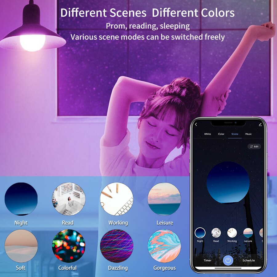 E27 WiFi สมาร์ทหลอดไฟ LED RGBC - Voice Control Light Bulb บทวิจารณ์และราคา