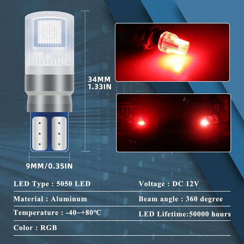 รีโมทคอนโทรล2ชิ้น W5W T10 RGB  - Voice Control Light Bulb บทวิจารณ์และราคา